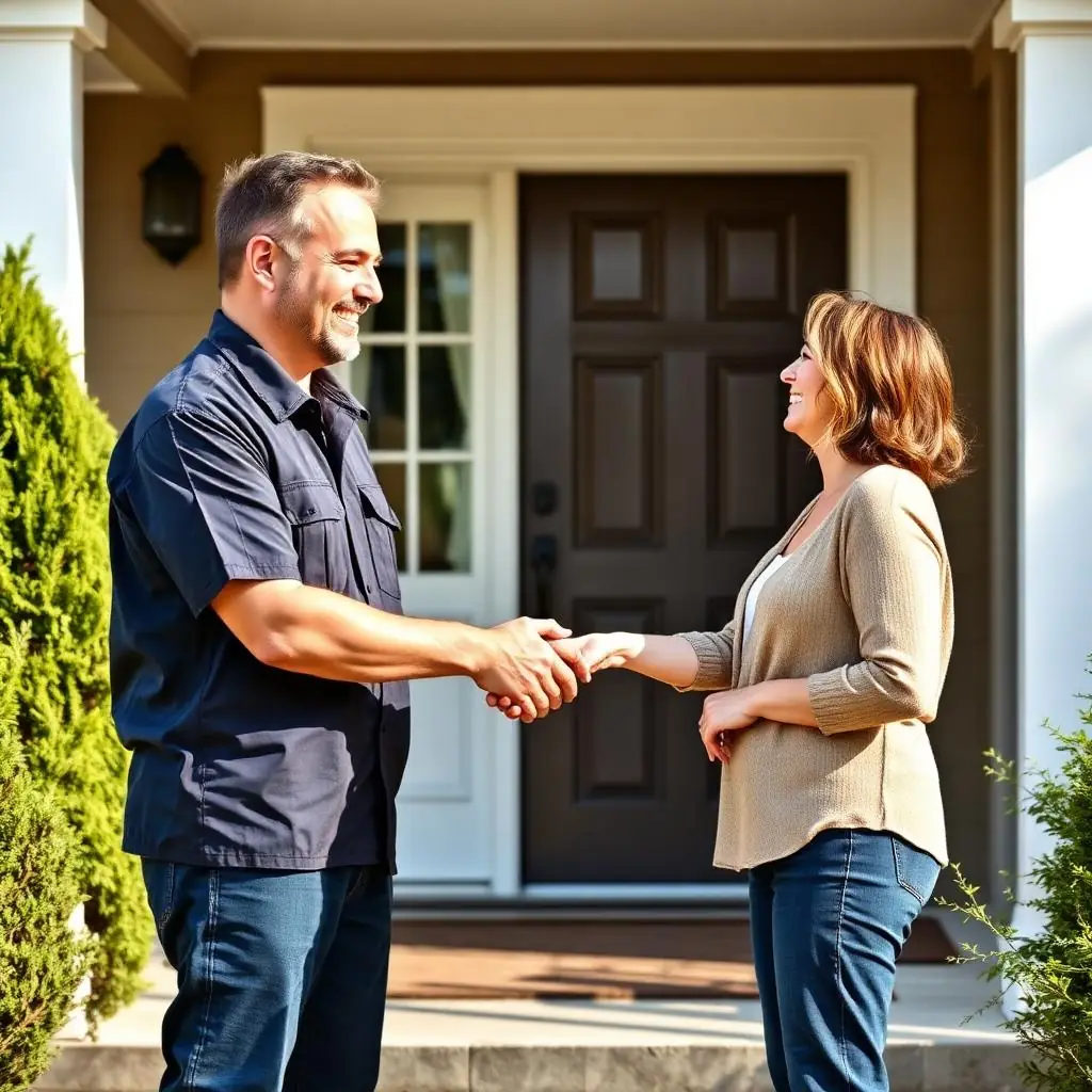 A CentFix professional greeting a homeowner at the door
